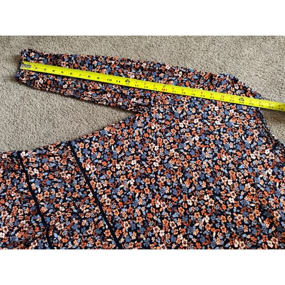 J Jill Floral Blouse Tiered Tunic Boho Cottage Smocked Long Sleeve Womens Large - Picture 5 of 8